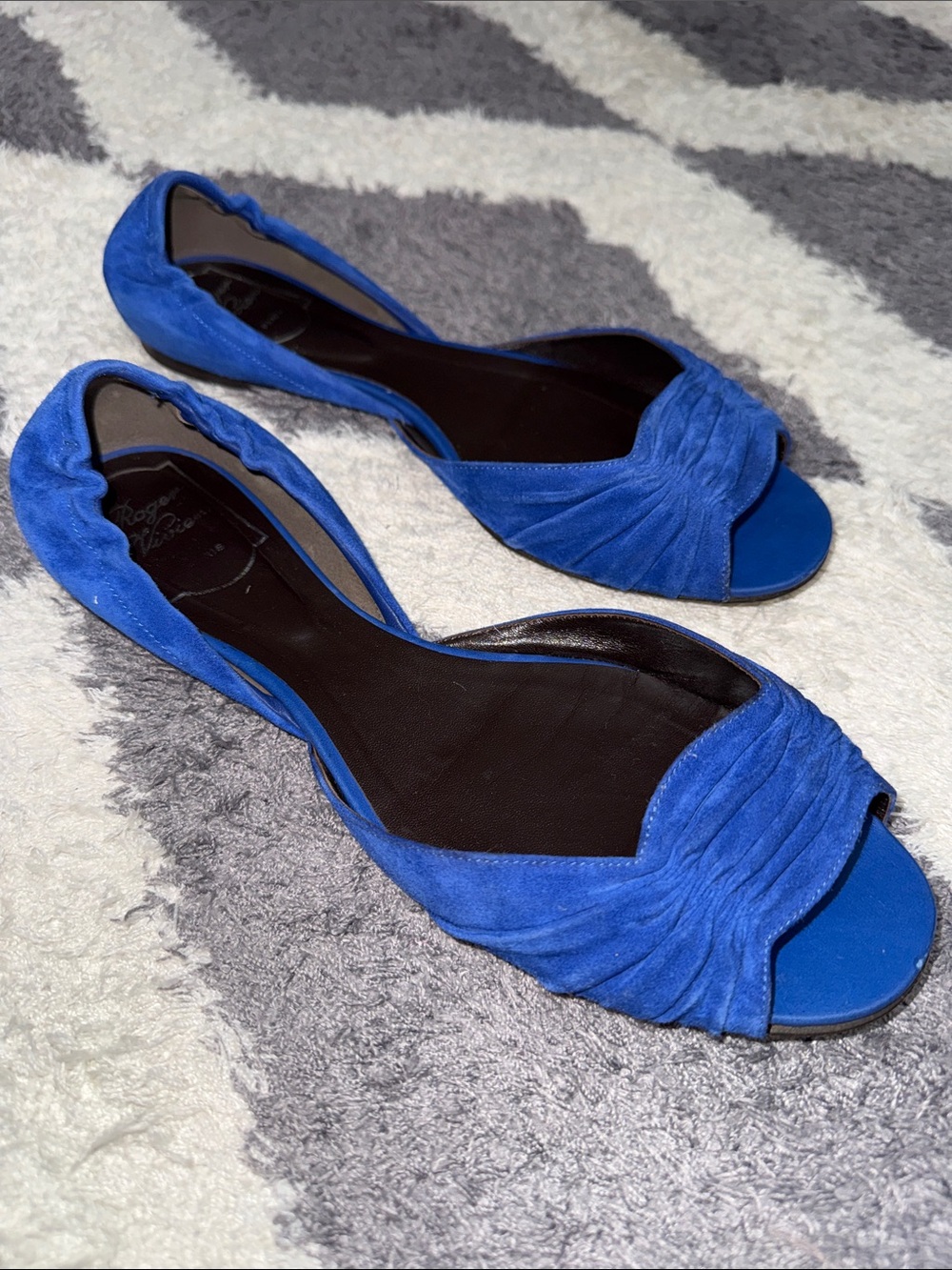 Roger Vivier Royal Blue Suede peep-toe d’Orsay Flats size 38.5